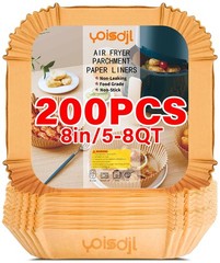 200pcs Air Fryer Liners Disposable, Liners, 8.7″ Square 8, Yellow