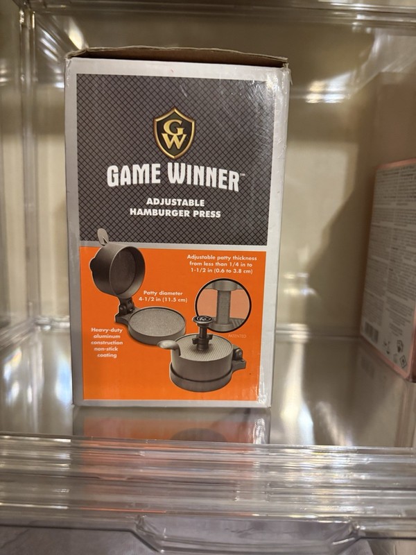 GAME WINNER ADJUSTABLE HAMBURGER PRESS NIB Open Box Never Used gallery