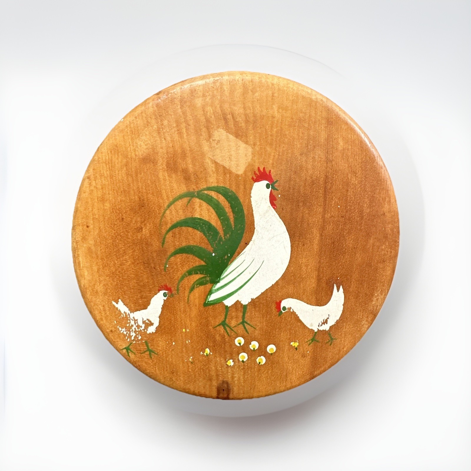 Vintage MCM Hamburger Press Wood Painted Rooster Good Condition 5.5” Diameter gallery