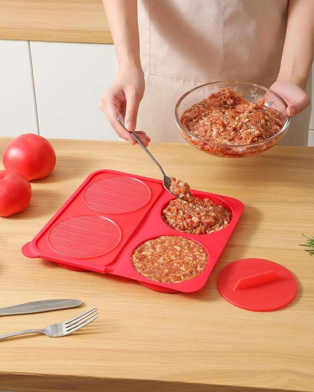 Silicone Burger Press 4.5" 1/4-1/3 lb Patties 4 in 1 Hamburger Press Patty Maker gallery