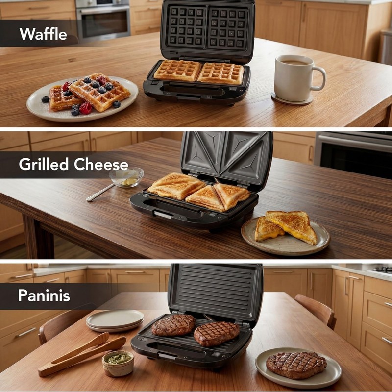 KEINVE 3-in-1 Sandwich Maker, Waffle Maker and Panini Press Grill, 800W Elect... gallery