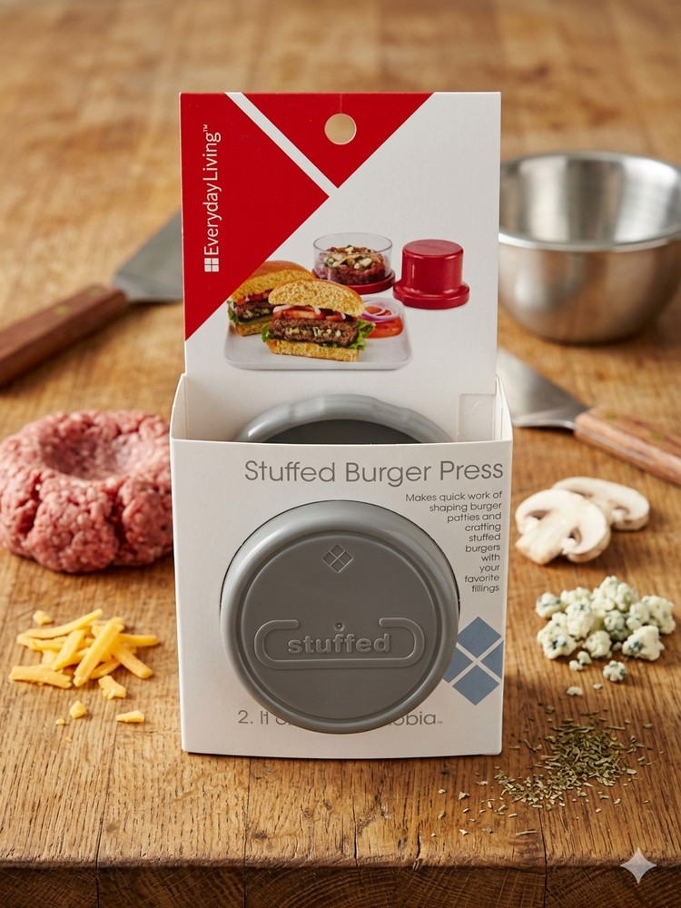 The Everyday Living Stuffed Burger Press is desIGN 2.84 IN HX4.67 DIA DISHWASHER
