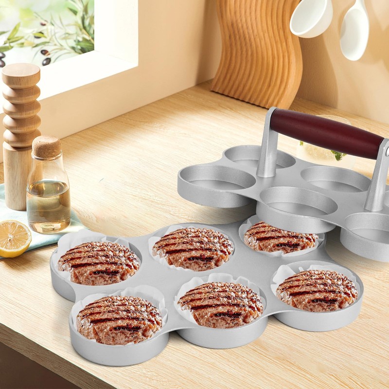 CODOHI Mini Burger Press Small Meat Patty Maker with 300 Papers Silver gallery
