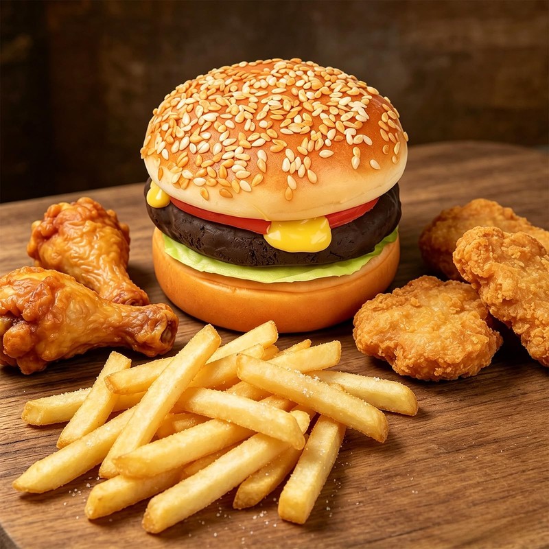 CHRWAKLE Artificial Hamburger Fake Burger Realistic Food Display Golden Brown gallery