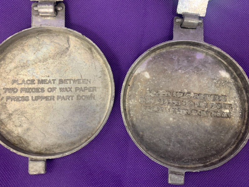 KITCHEN TOOLS - 2 Vintage Aluminum BULL & CHEF Hamburger Press Metal Burger Mold gallery