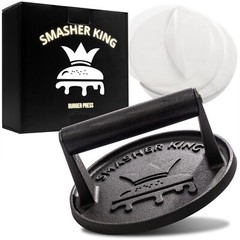 Cast Iron Smash Burger Press Wood Handle 25 Patty Papers for Griddle Use