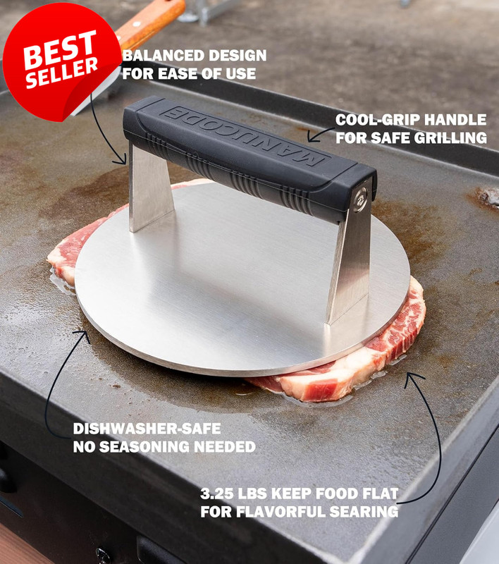 Stainless Steel Burger Press 3.25lb 8in Steak Weight BBQ Grill Tool - US gallery