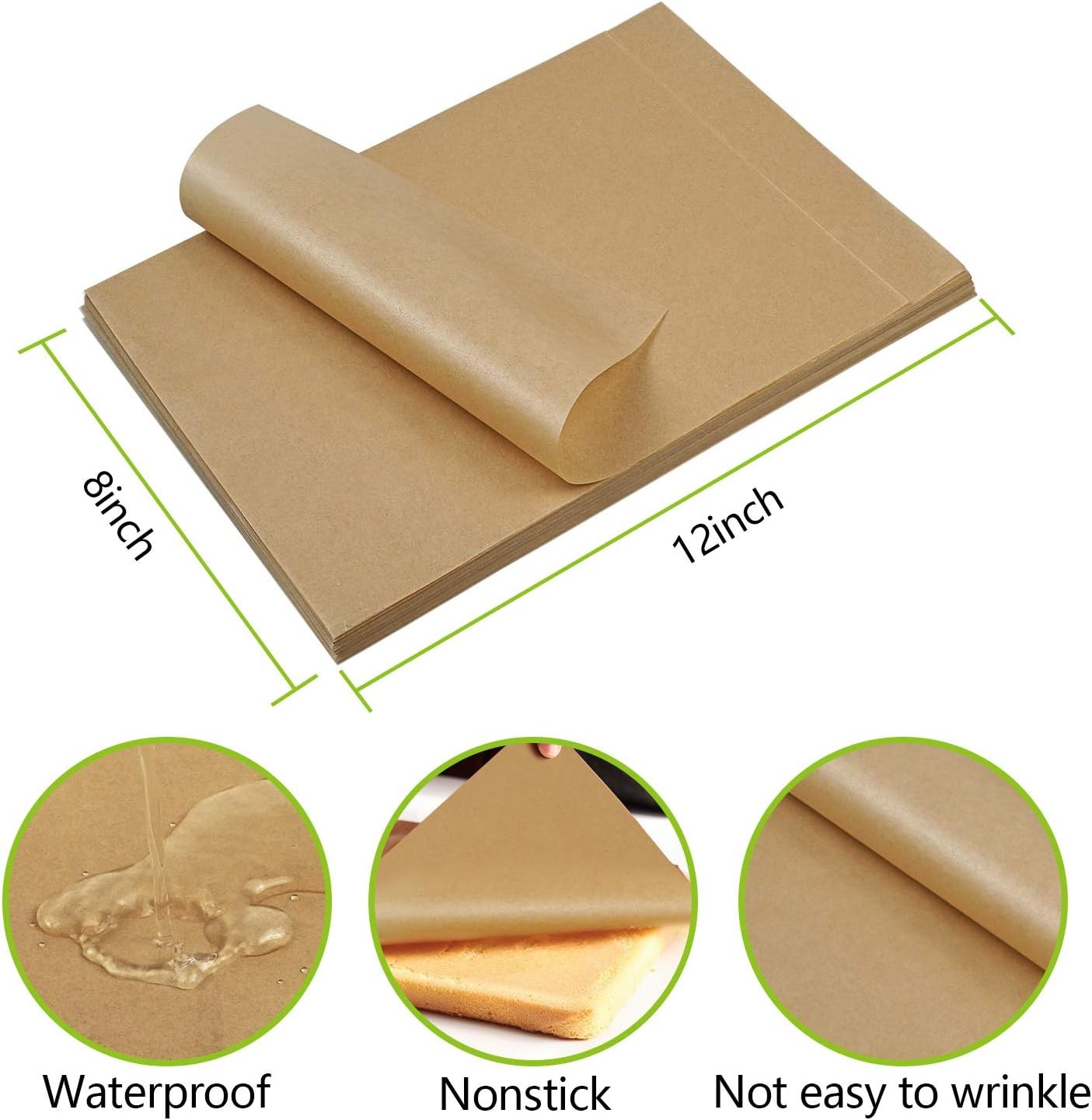 QYH 100 Pcs Parchment Paper Sheets for Baking, 8x12 100 Pack-8x12, Brown gallery