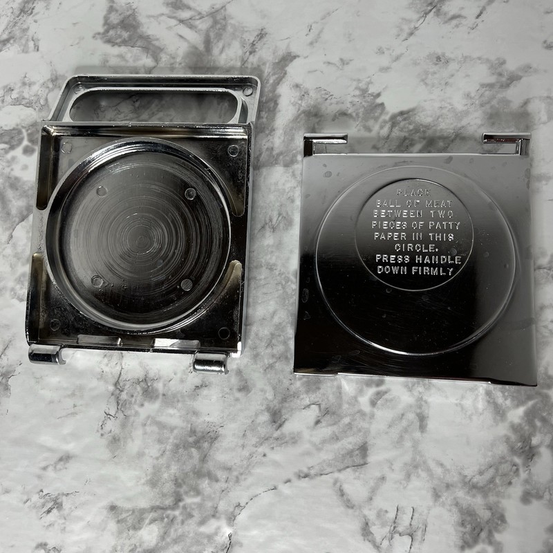 Vintage Foodco Hamburger Press Solid Die-Cast Lifetime Aluminum w/ Original Box gallery