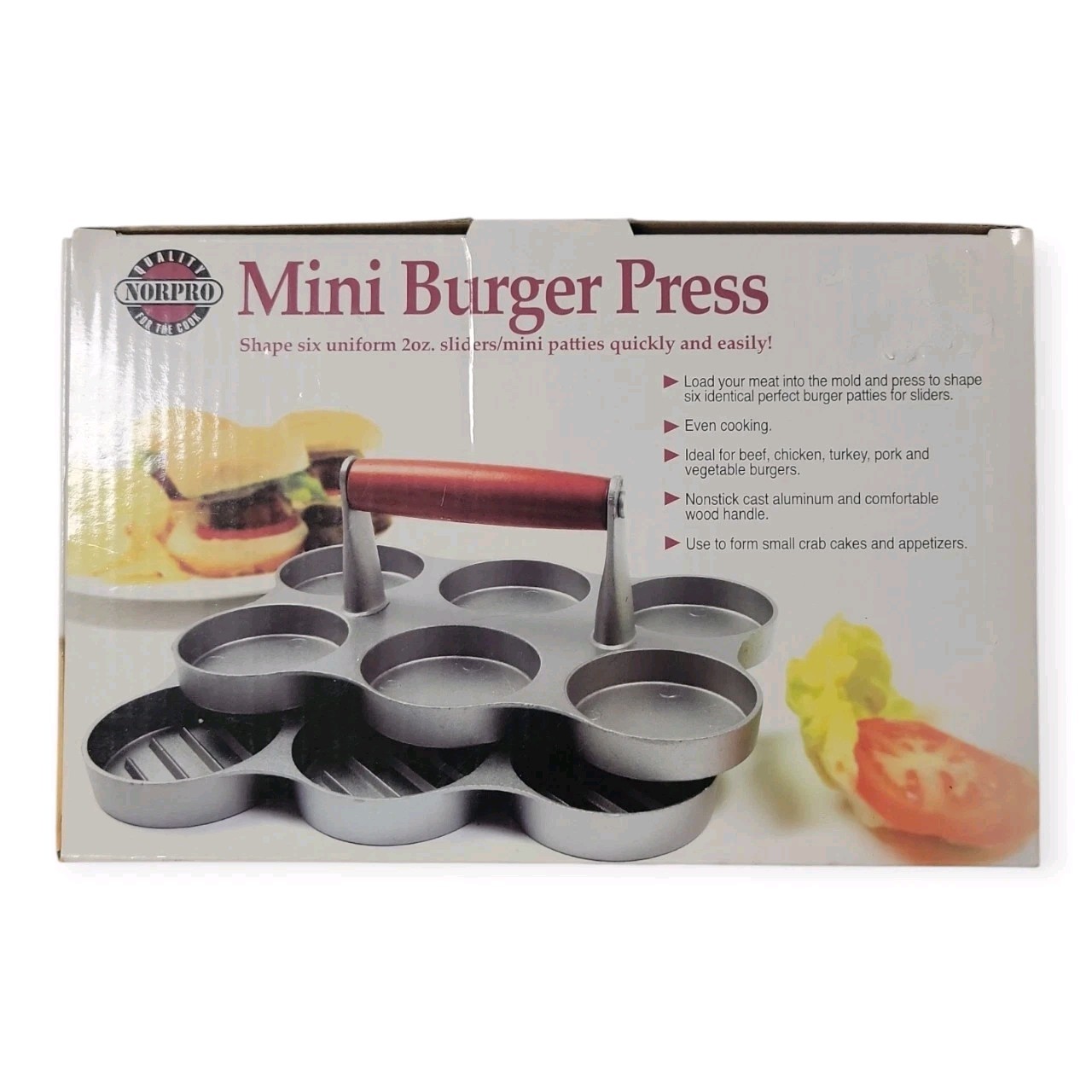 Norpro Mini Burger Press For 6 2 Oz Sliders Patties Nonstick Cast Aluminum gallery