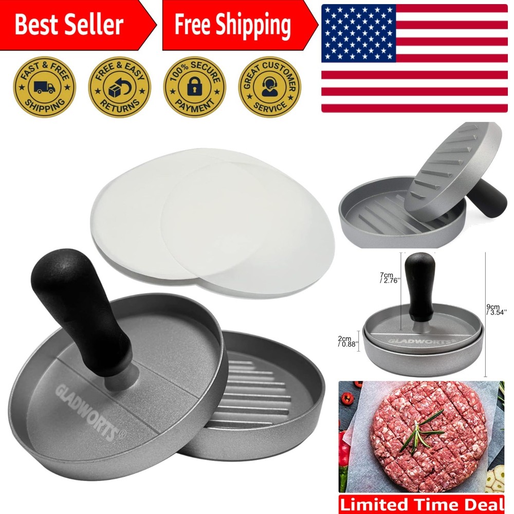 Easy Clean 1/4 lb Burger Patty Maker with 100 Free Wax Discs - Portable Design