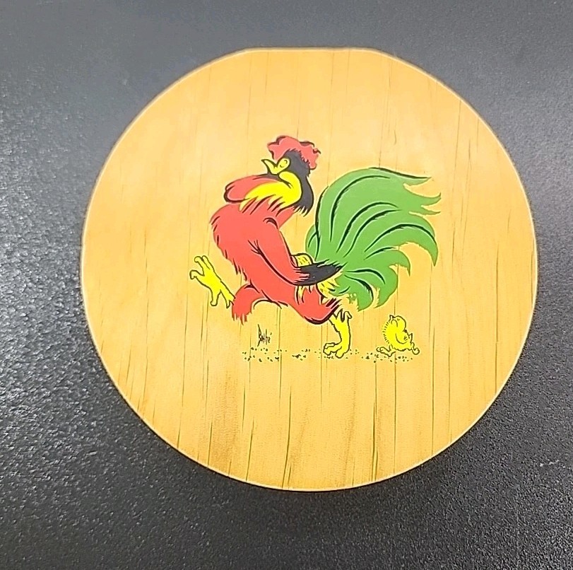 Vintage Wooden Wood Hamburger Patty Press Hand Painted Folk Art Chickens Rooster gallery
