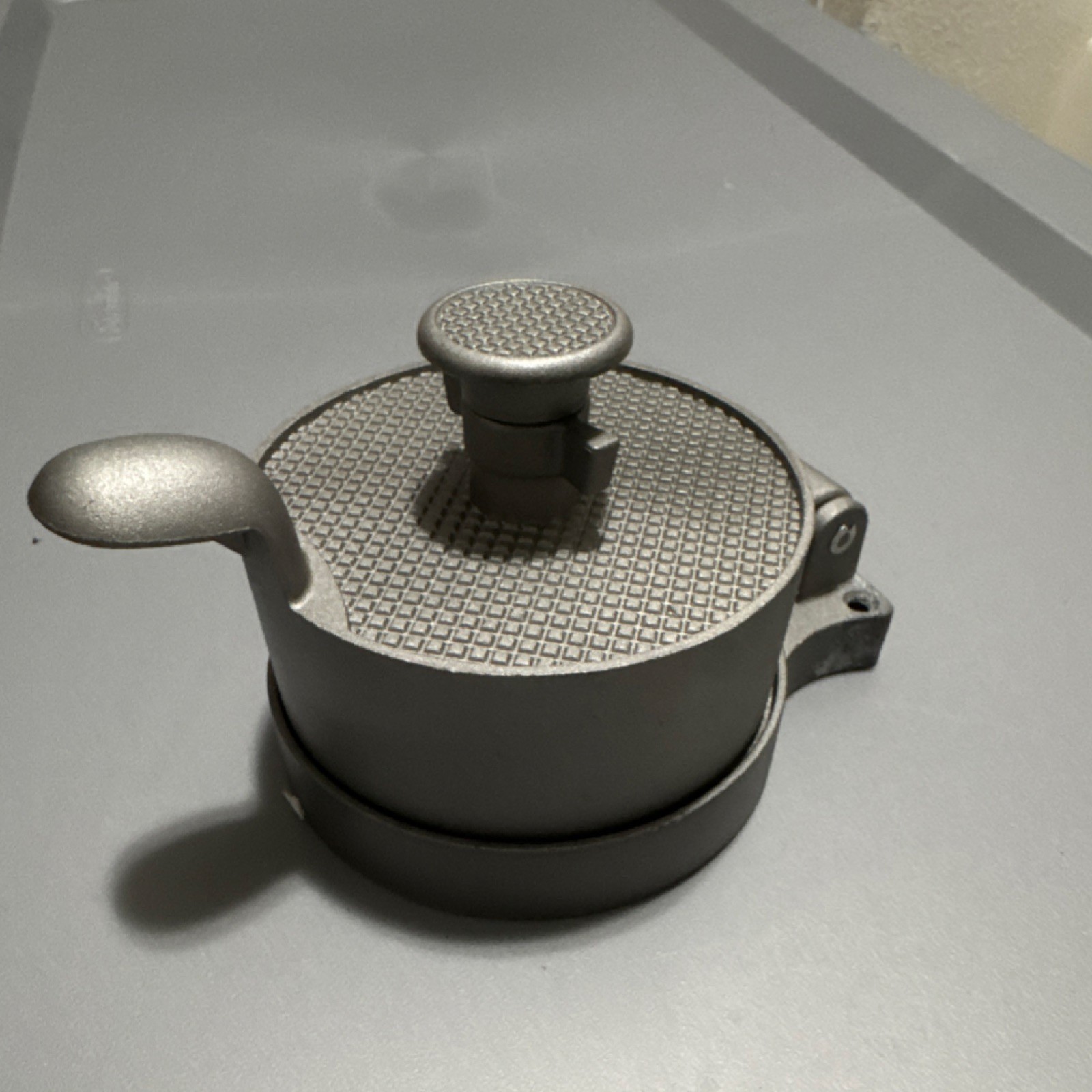 Silver Metal Large Non-Stick Single Burger Press with Textured Surface, 1 Hole gallery