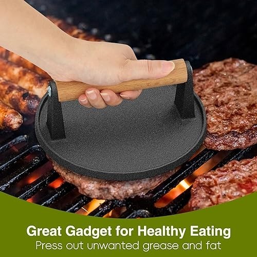 Cast Iron Burger Press 7 Inch Round 8.2x4.3 Rectangle Smash Bacon Griddle Grill gallery