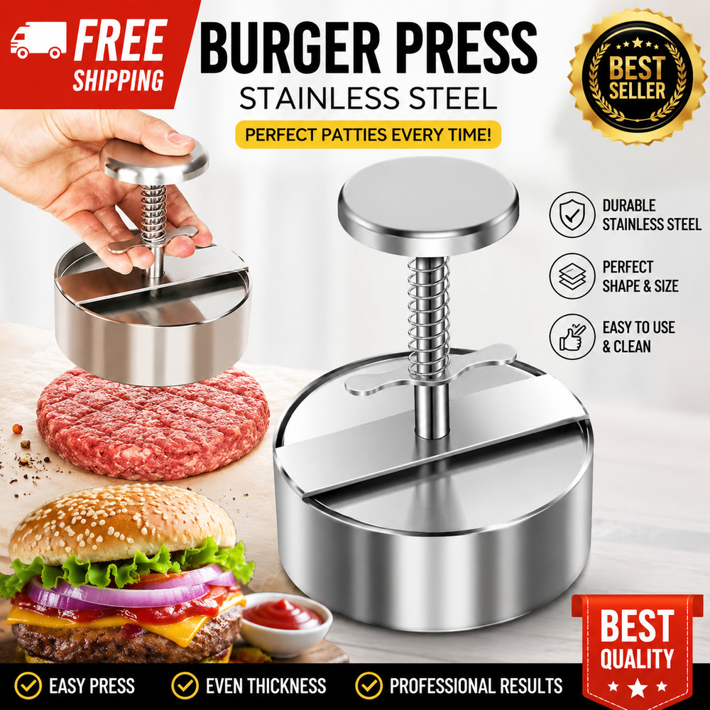 Stainless Steel Adjustable Hamburger Press & Patty Maker Non-Stick Professional