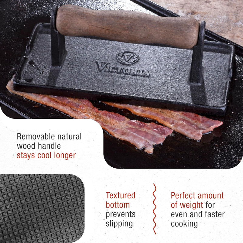 Cast Iron Panini Press, Burger Press, Bacon Press, Grill Press, Seasoned with 10 gallery
