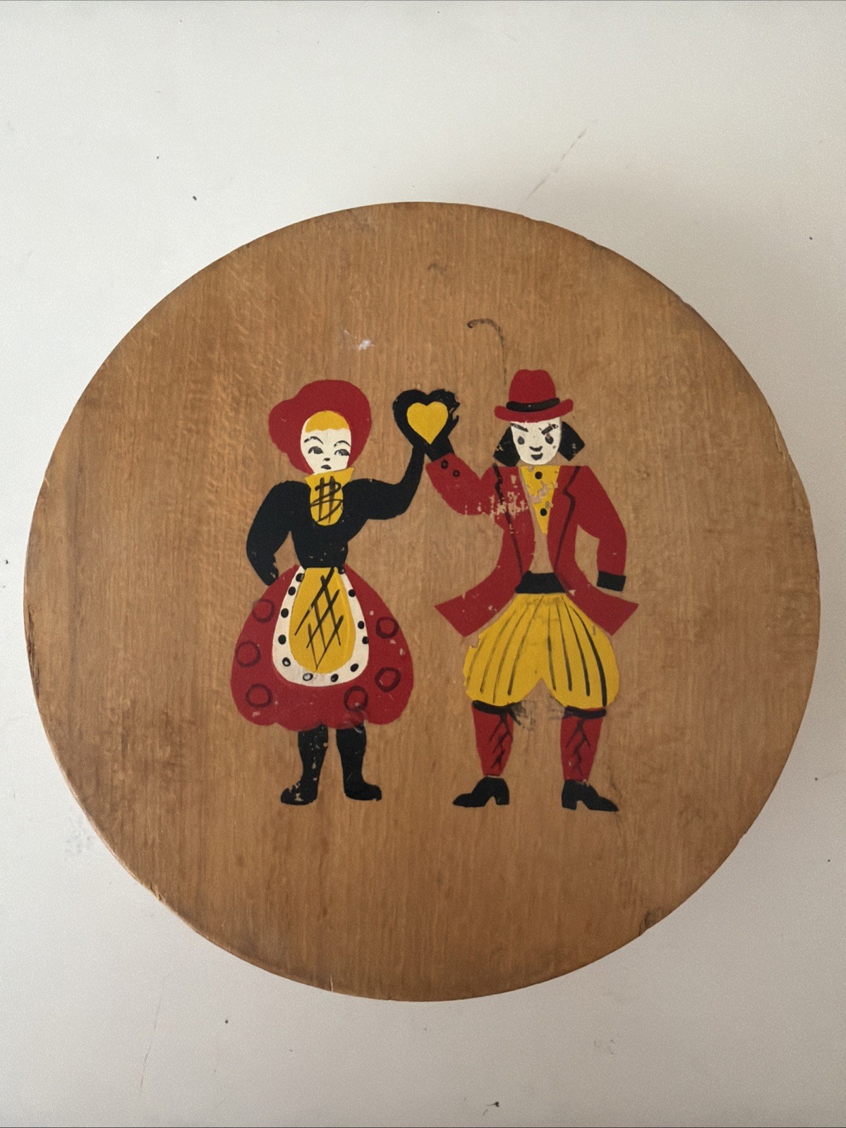 Vintage Hamburger Press Wood Hand painted Guy and girl gallery