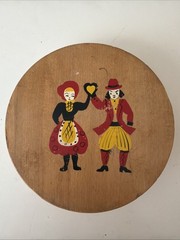 Vintage Hamburger Press Wood Hand painted Guy and girl