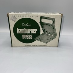 Kitchen-Quip Deluxe Vintage Chrome Plated Hamburger Press in Box USA Preowned