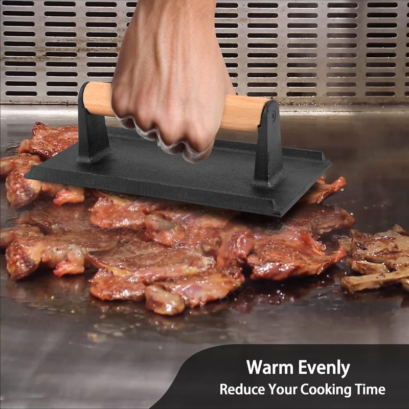 Food-Grade Cast Iron Smash Press, 8.2"x4.3" for Juicy Burgers & Healthy Meals gallery