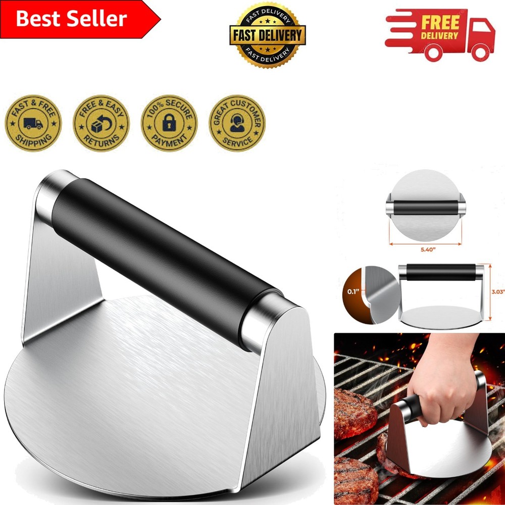 Versatile 5.5" Smash Burger Tool - Stainless Steel with Silicone Handle