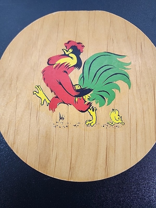 Vintage Wooden Wood Hamburger Patty Press Hand Painted Folk Art Chickens Rooster gallery