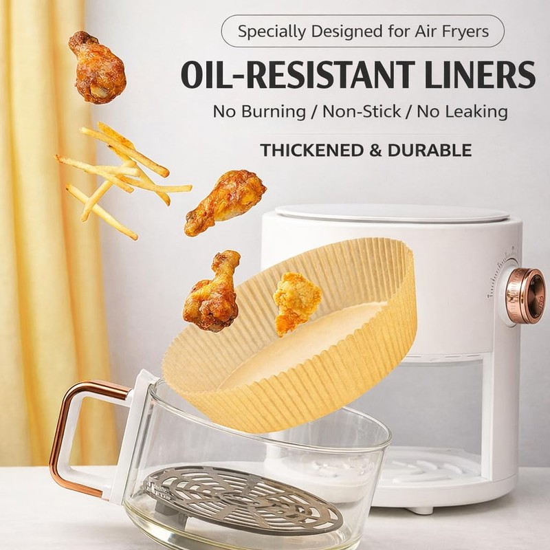 Round Air Fryer Parchment Paper Liners 6.3 Inch, large, Light Brown gallery