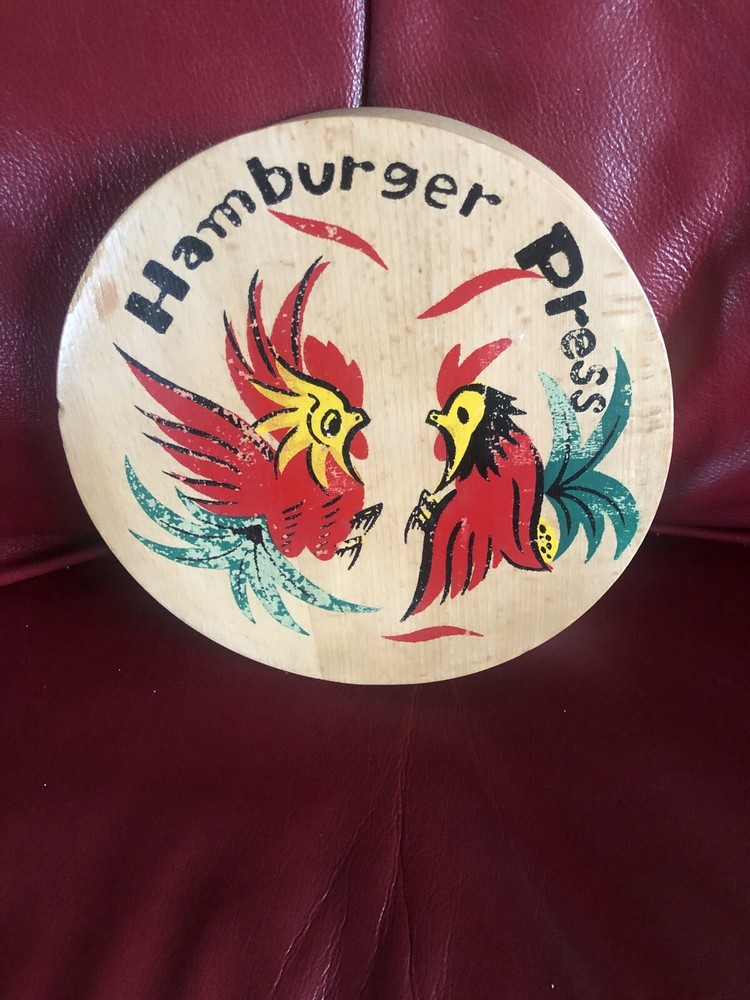 Vintage Wooden Hamburger Press With Colorful Parrots Japan Retro
