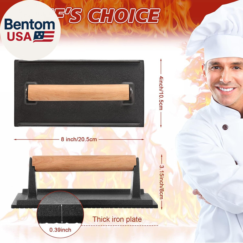3 Pcs Cast Iron Grill Press 8 X 4 Inch Bacon, Burger and Sandwich Press for Grid gallery