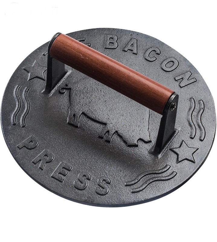 Cast Iron Grill Press Heavy Duty Bacon Press with Wood Handle 8.75 Inch Round gallery