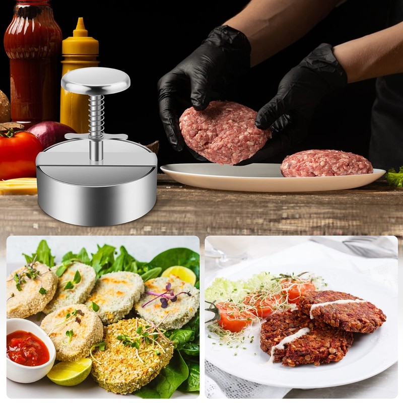 Burger Press, Stainless Steel Adjustable Hamburger Meat Press, Non Stick Patt... gallery