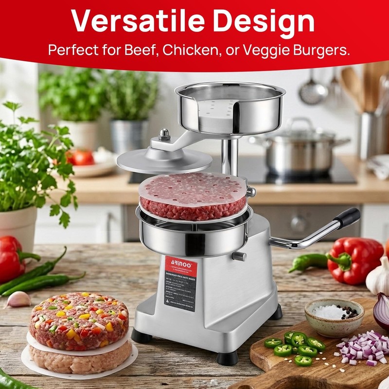 Commercial Burger Patty Maker, 4 Inch Stainless Steel Heavy Duty Burger Press... gallery