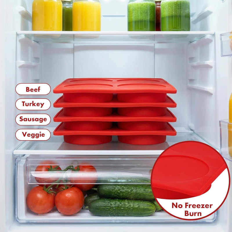 Silicone Burger Patty Maker & Freezer Tray, Grilling Cookware 4-Cavity Mold with gallery