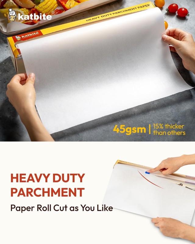 Katbite Heavy Duty Parchment Paper Roll for Baking, 12 12 in x 262 ft, White gallery