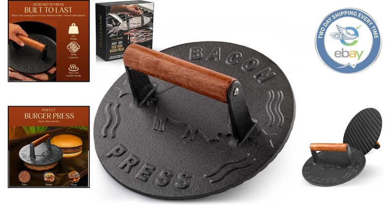 Perfect Searing Cast Iron Burger Smashing Press, 8.5" - Grill Marks Every Time gallery