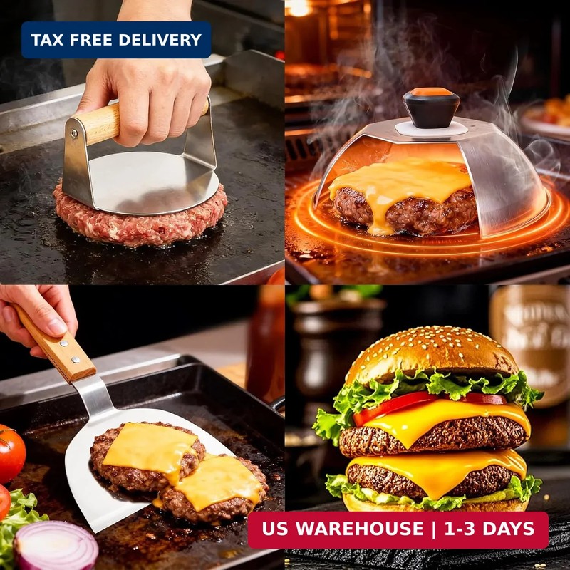 Smash Burger Press Kit - Burger Press, Melting Dome, Grill Spatula Hamburger Pre gallery