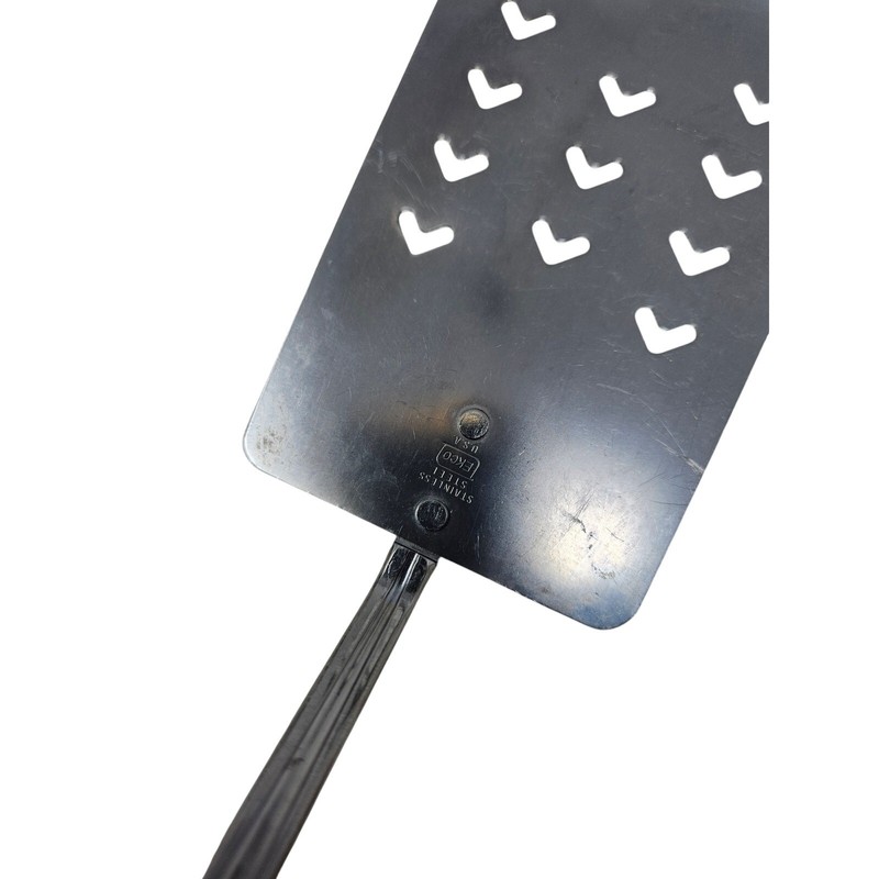 Vintage 80s Ekco Stainless Steel USA Slotted Spoon Spatula Plastic Wood Handle gallery