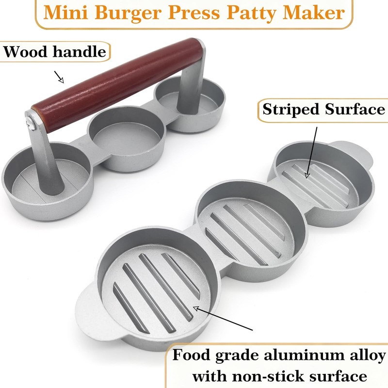 3in1 Aluminum Mini Burger Press Patty Maker 2.6 In Sliders Shaper Molds Kit gallery