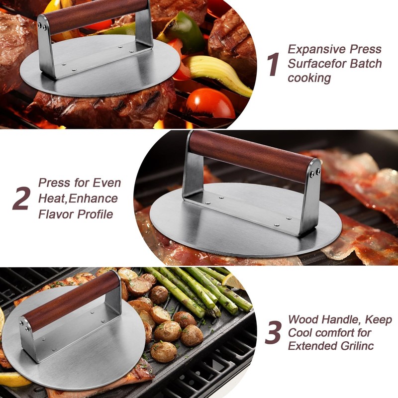 Extra Large Stainless Steel Burger Press, 8.5" NonStick Hamburger Smasher Tool & gallery