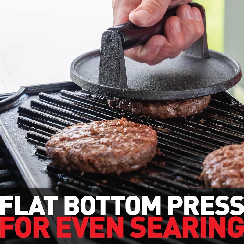 Ultimate Smash Burger Press Kit - 7'' Cast Iron Press with Melting Dome & Papers gallery