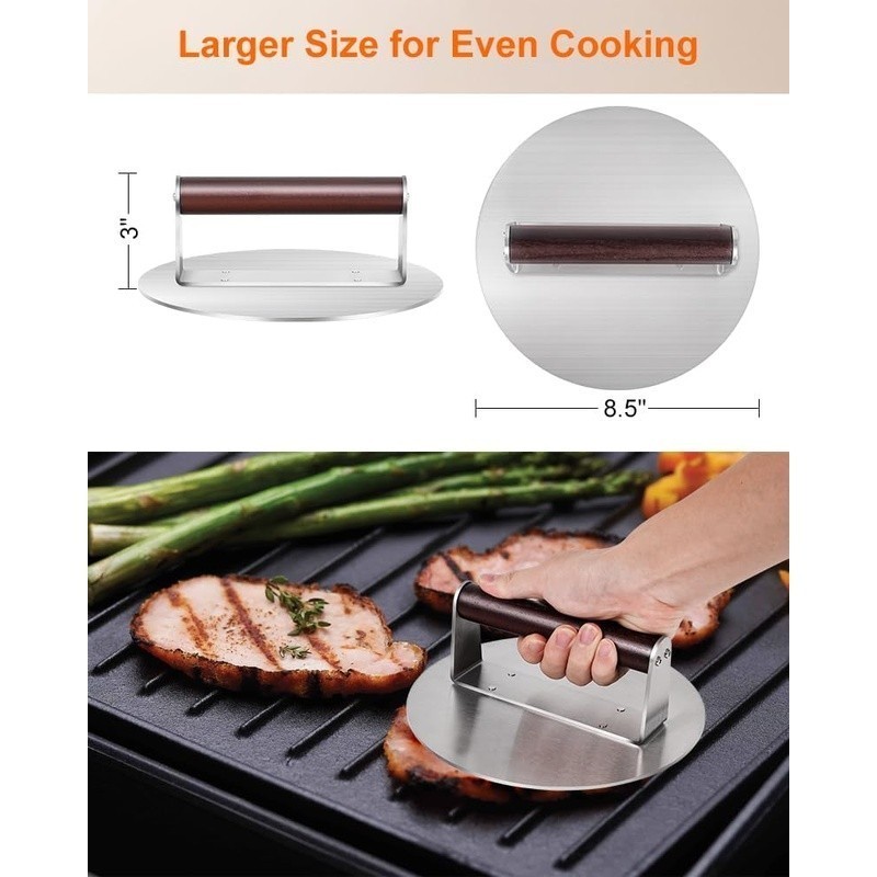 Heavy Duty Stainless Steel Burger Press Non Stick Grilling Tool W/ Wooden Handle gallery