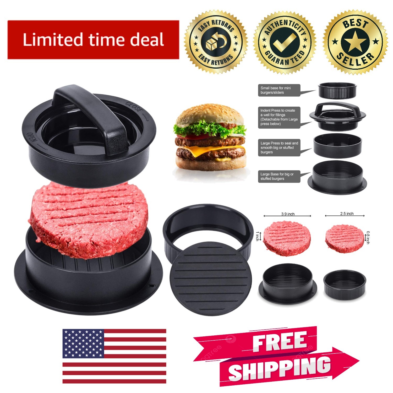 Detachable Hamburger Patty Maker with Non-Stick Coating – Create Perfect Patties gallery