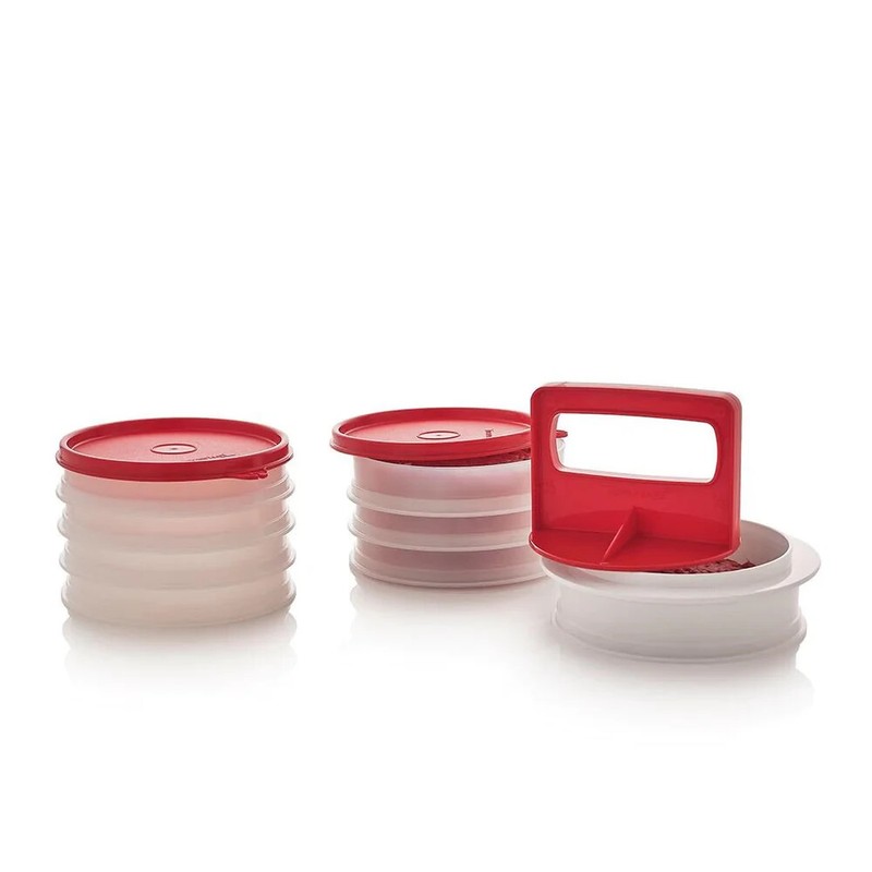 New Tupperware Large Burger Press Ring Seal 4 Freezer Safe Keepers Red & White gallery