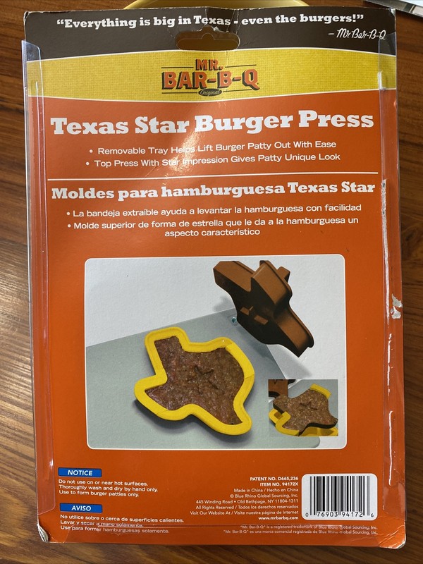 Texas Star Burger Press Mr Bar-B-Q Patty Press “Everything is big in Texas” gallery