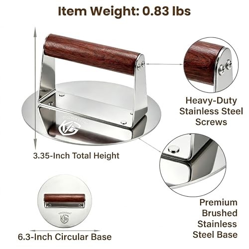 Stainless Steel Burger Press, 6.2 Inch Round Smash Burger Tool, Professional gallery
