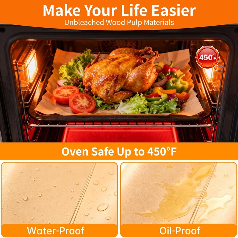 YUANYE 400PCS Parchment Paper Baking Sheets, 12"x16" 12x16In, Brown gallery