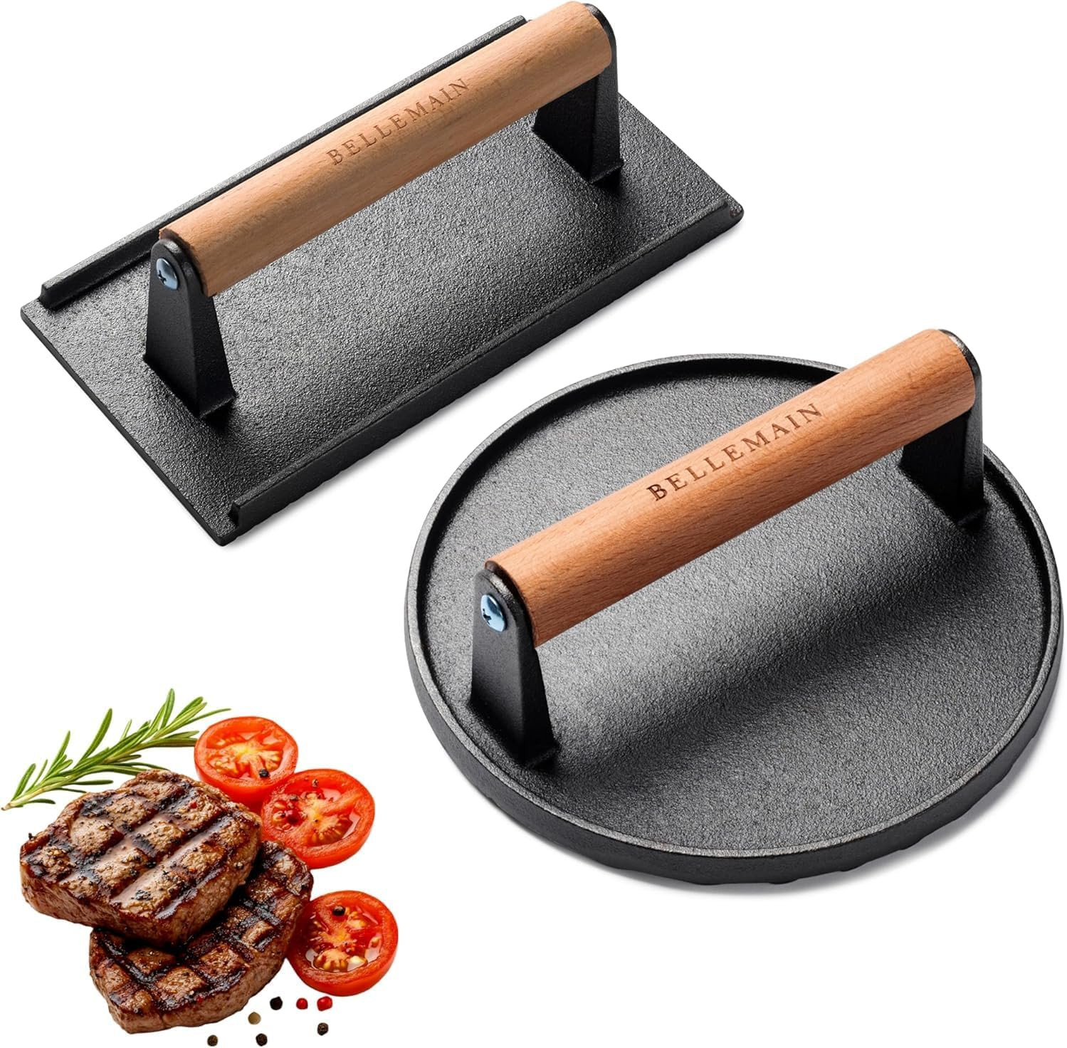 Heavy-Duty Cast Iron Grill Press Set – Perfect Smash Burger Press & Steak Tool w gallery