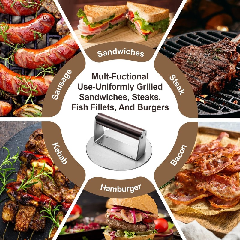 Stainless Steel Burger Press, 6.3" NonStick Hamburger Smasher Tool & Grill Pr... gallery