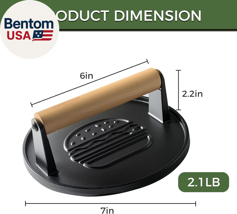 Cast Iron Smash Burger Press 7.1",Grill Bacon Meat Press Tool,Perfect for Blacks gallery