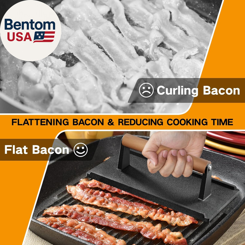 Cast Iron Grill Press-2Pcs, Heavy Duty Bacon/Burger/Griddle/Chef Press with Wood gallery